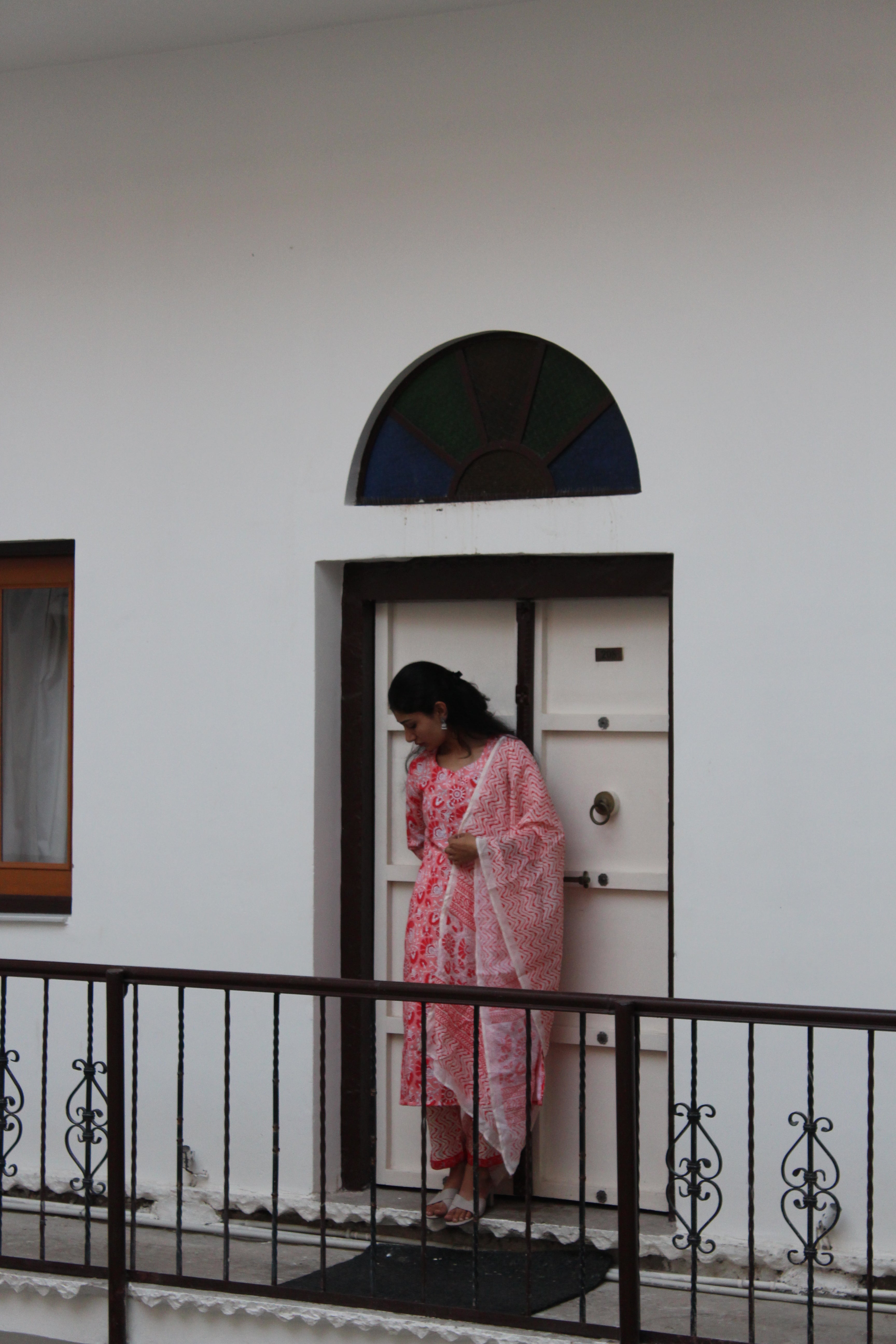 Coral Floral Printed Viscose Straight Kurta Set with Matching Pants & Kota Doria Dupatta