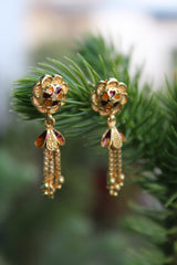 Gold Polished Floral Drop Earrings – Anti-Tarnish