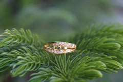 Green Enamel gold Polished Wave Ring